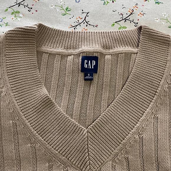 GAP Dolman Ribbed Sweater Vest Brown Small V Neck Cotton Knit Academia Office - Picture 5 of 6